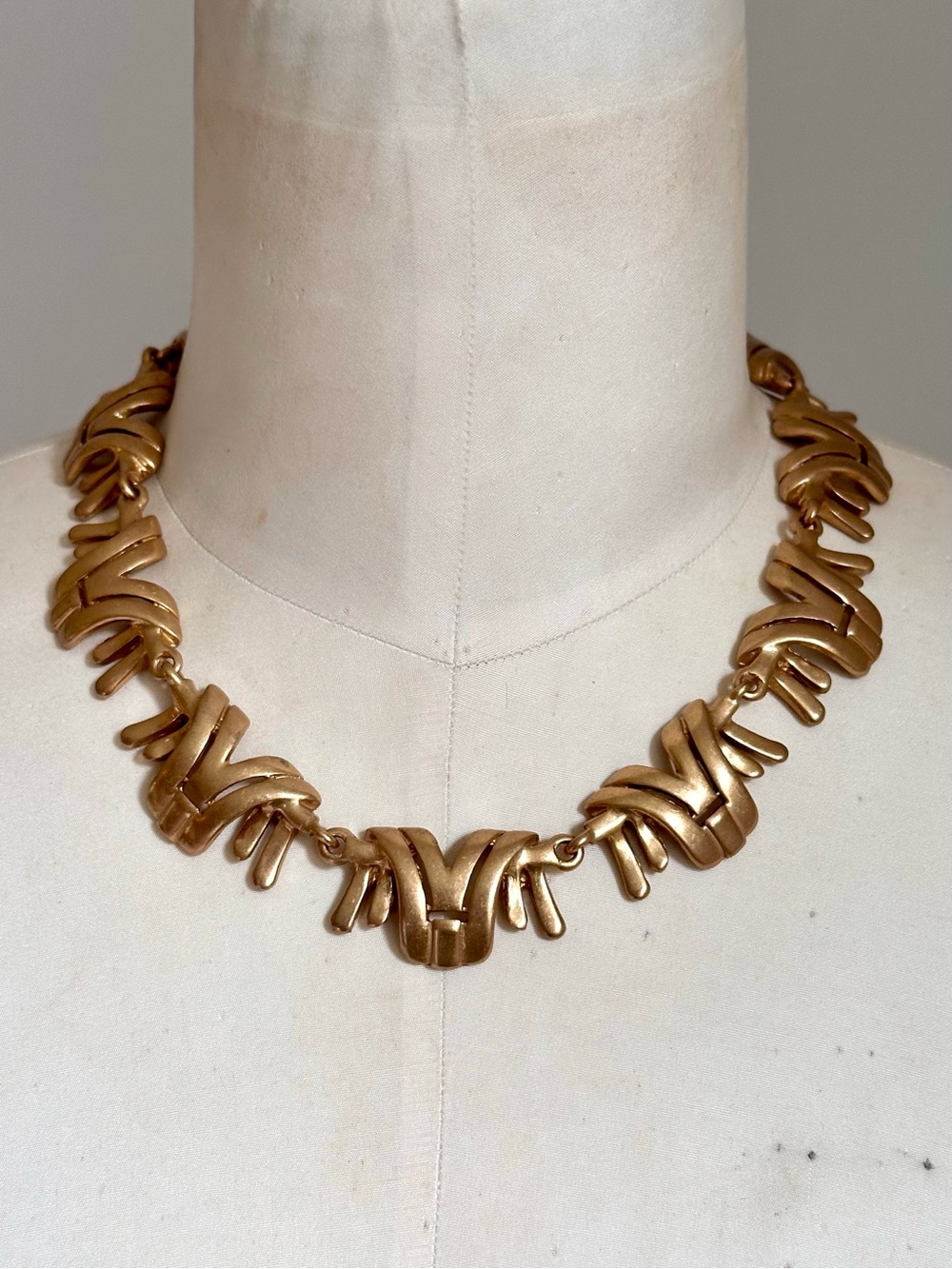 J. Crew Antiqued Gold Tone Egyptian Revival Wrapped V Style Necklace Statement